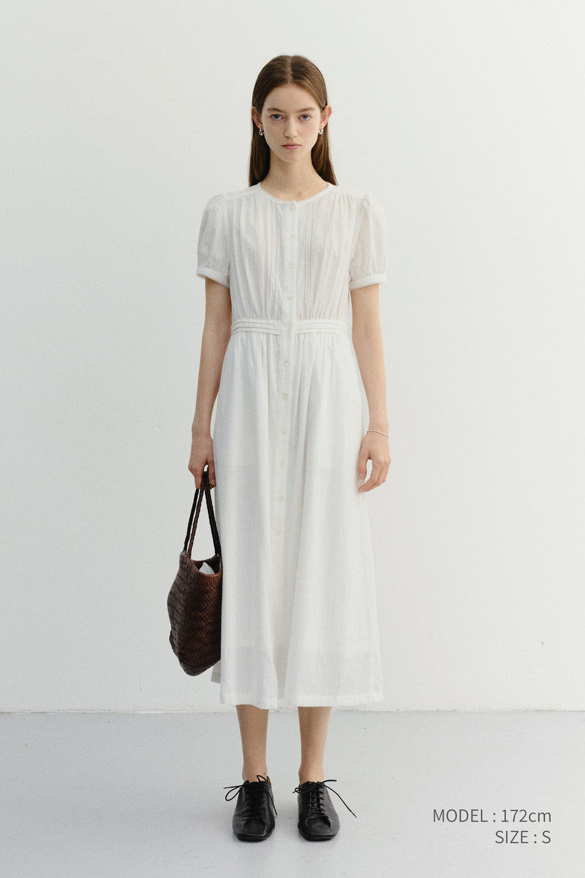 Dunst Maxi Shirring Half Sleeve Dress Ivory