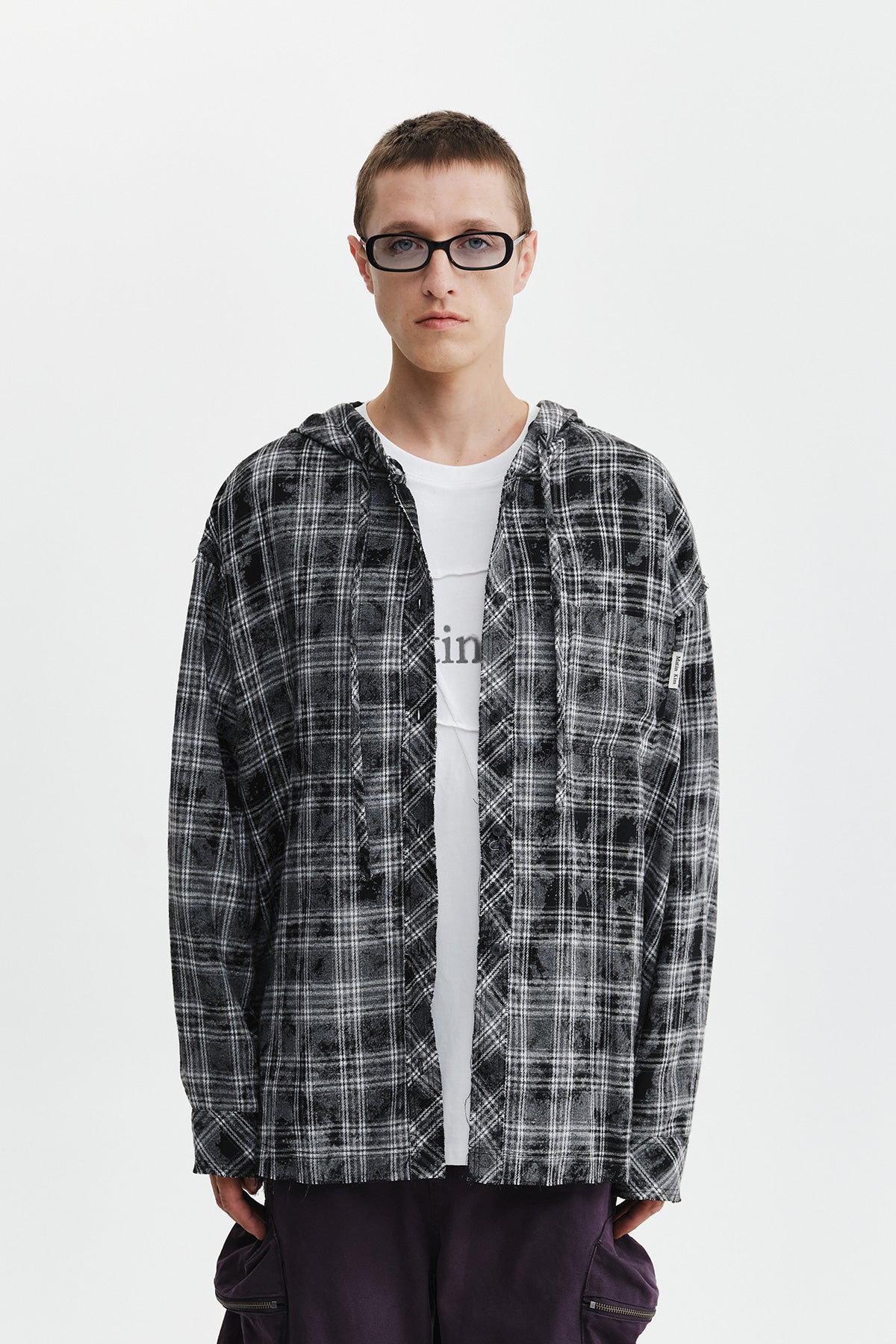 Matinkim Raw Cut Check Hooded Shirt IN Black