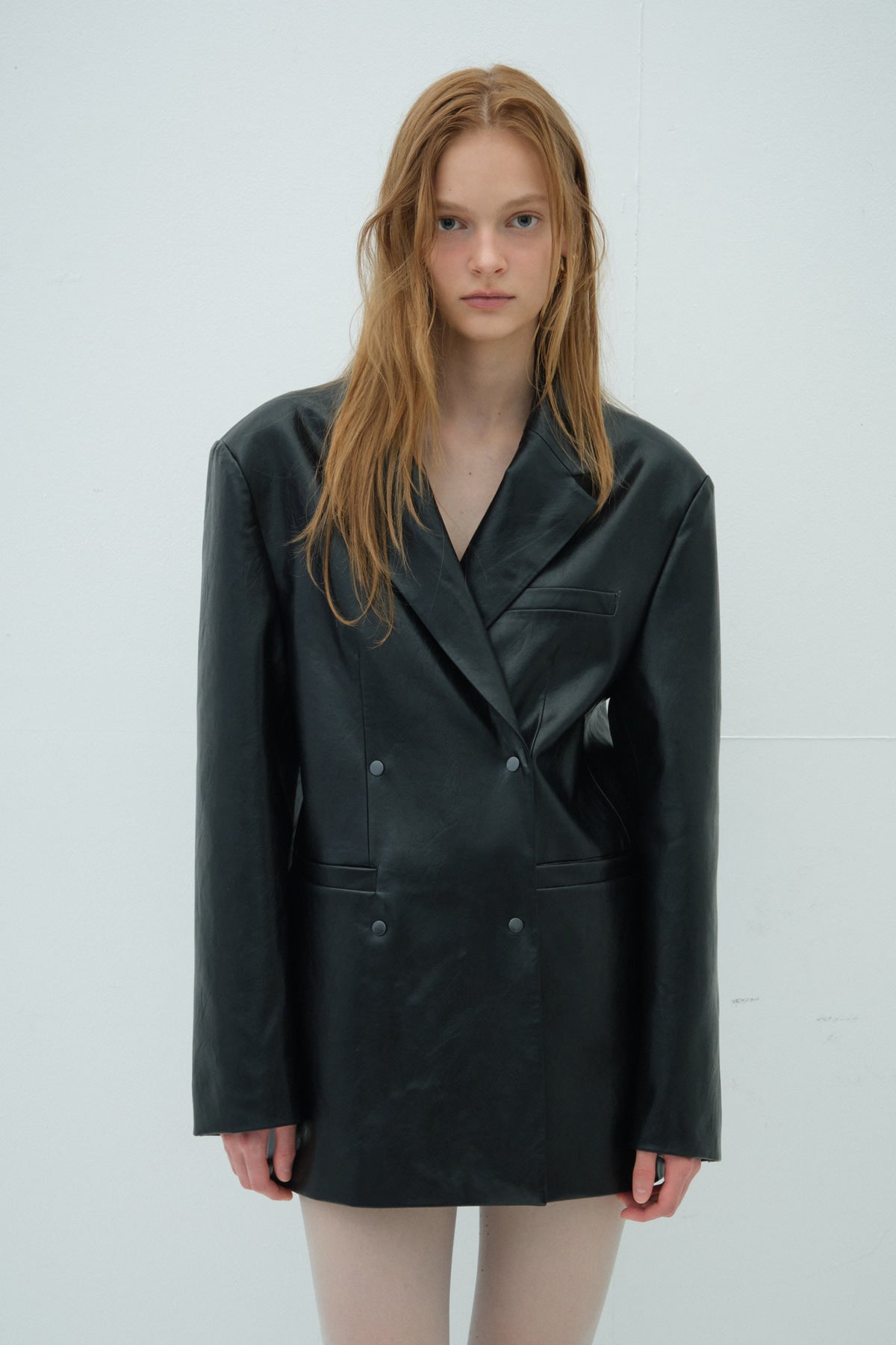 Overdueflair Snap Two-Way Oversized Leather Jacket Black