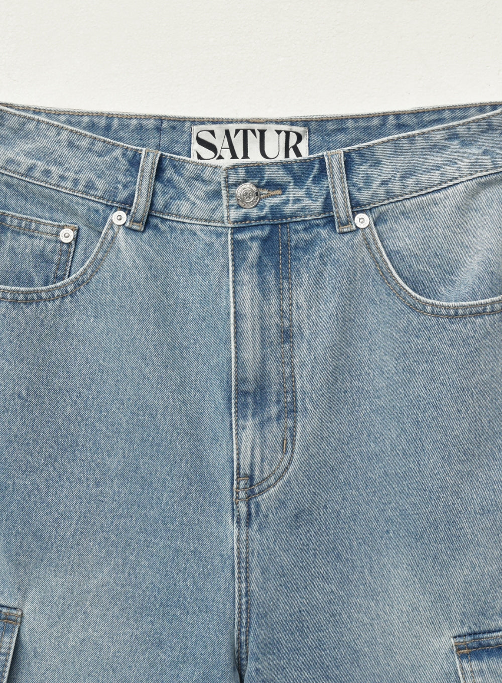 [satur] Cargo Bermuda Denim Shorts - Light Blue