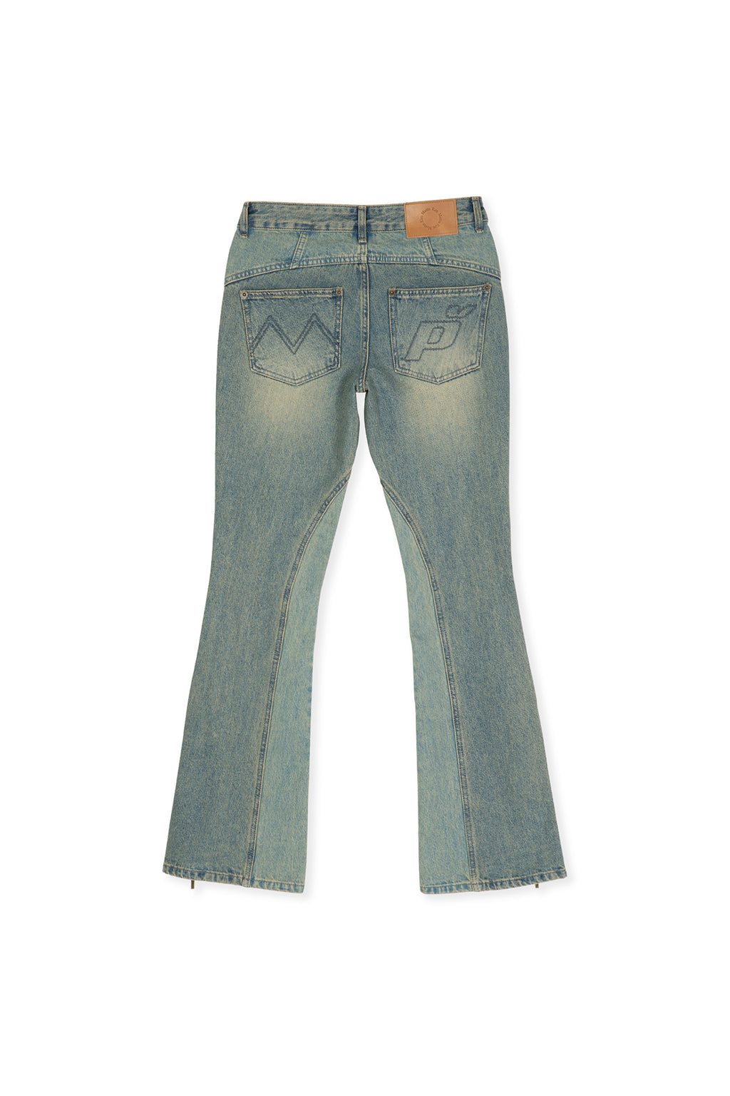 [matinkim] PEACHES ZIPPER DETAIL BOOTS CUT DENIM PANTS IN LIGHT BLUE