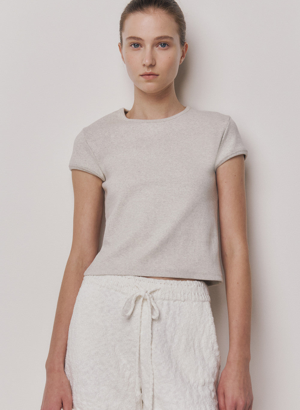 Kindersalmon Crop Jersey Top Pale Gray