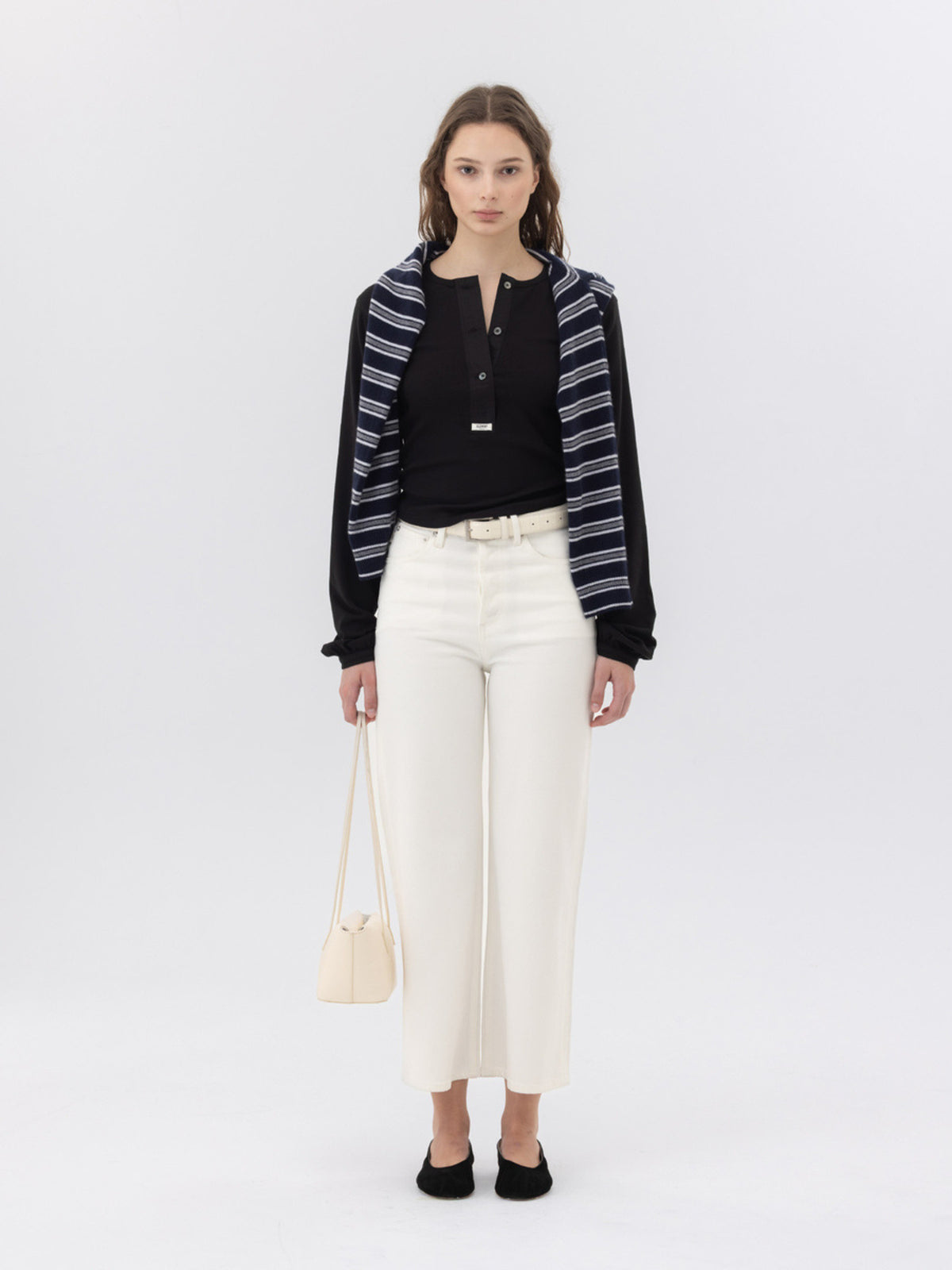 GLOWNY 90s High Rise Wide Leg Jeans (Short) (White)
