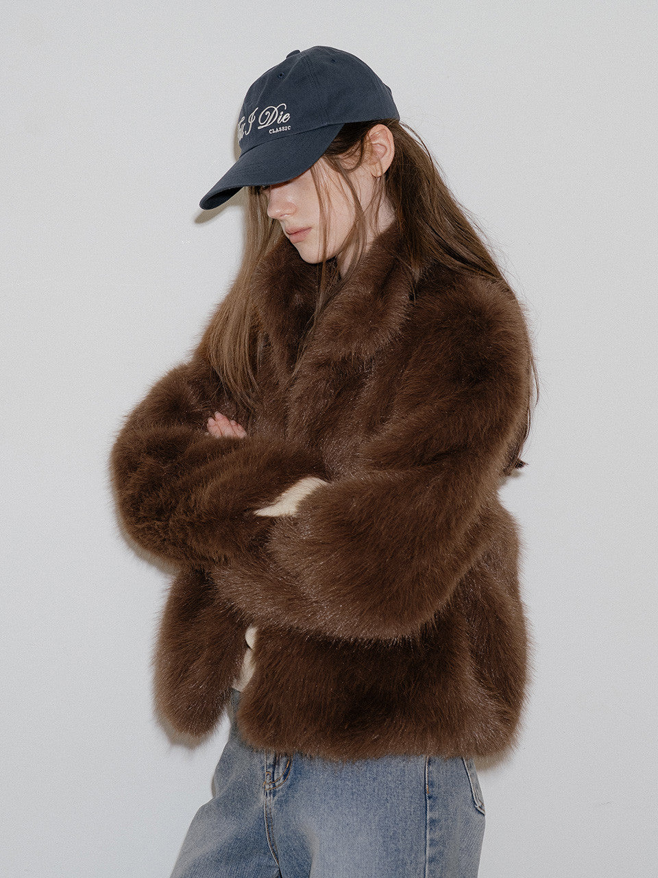 Tillidie Faux fur high neck jacket Brown