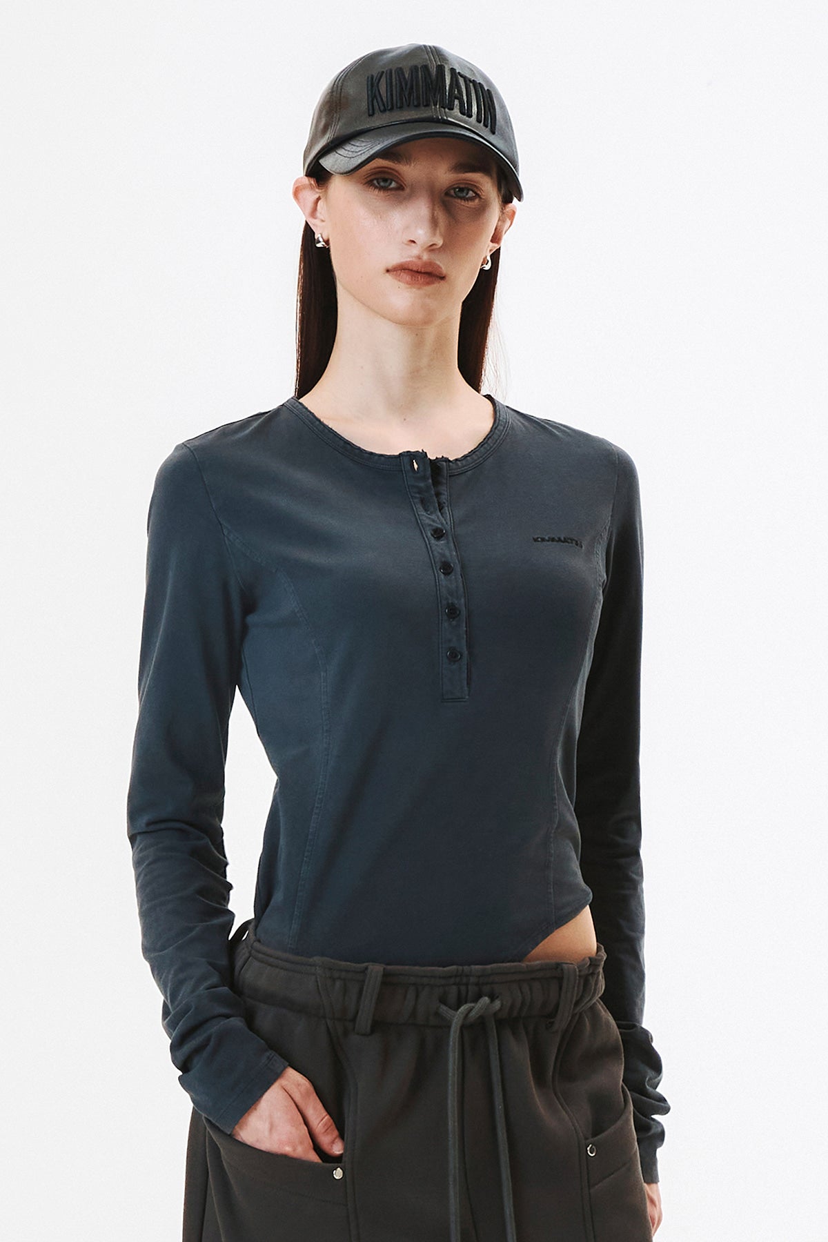 Matinkim Raw Cut Bodysuit Top IN Charcoal