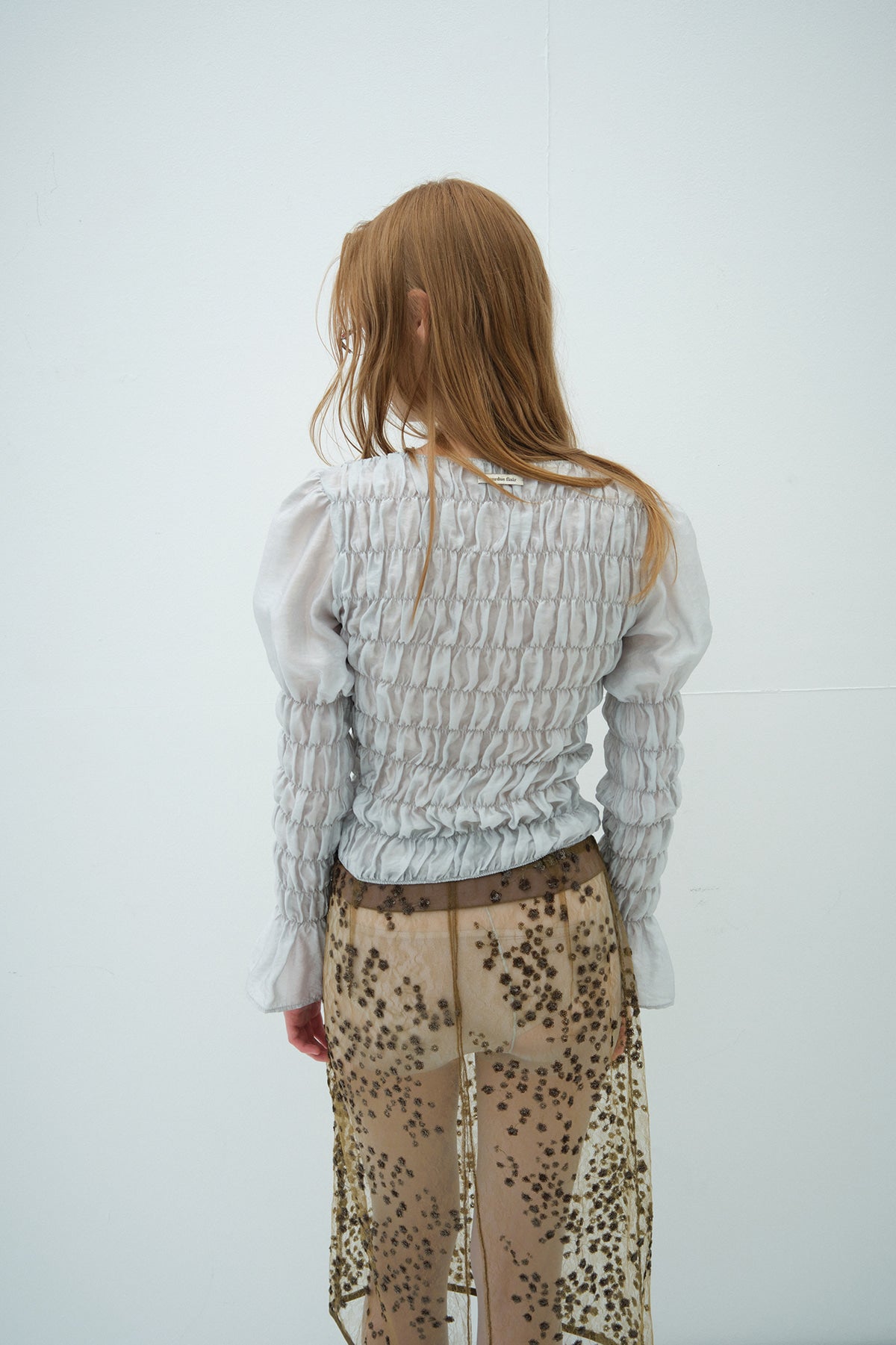 Overdueflair Smocked Puff Blouse Light Grey