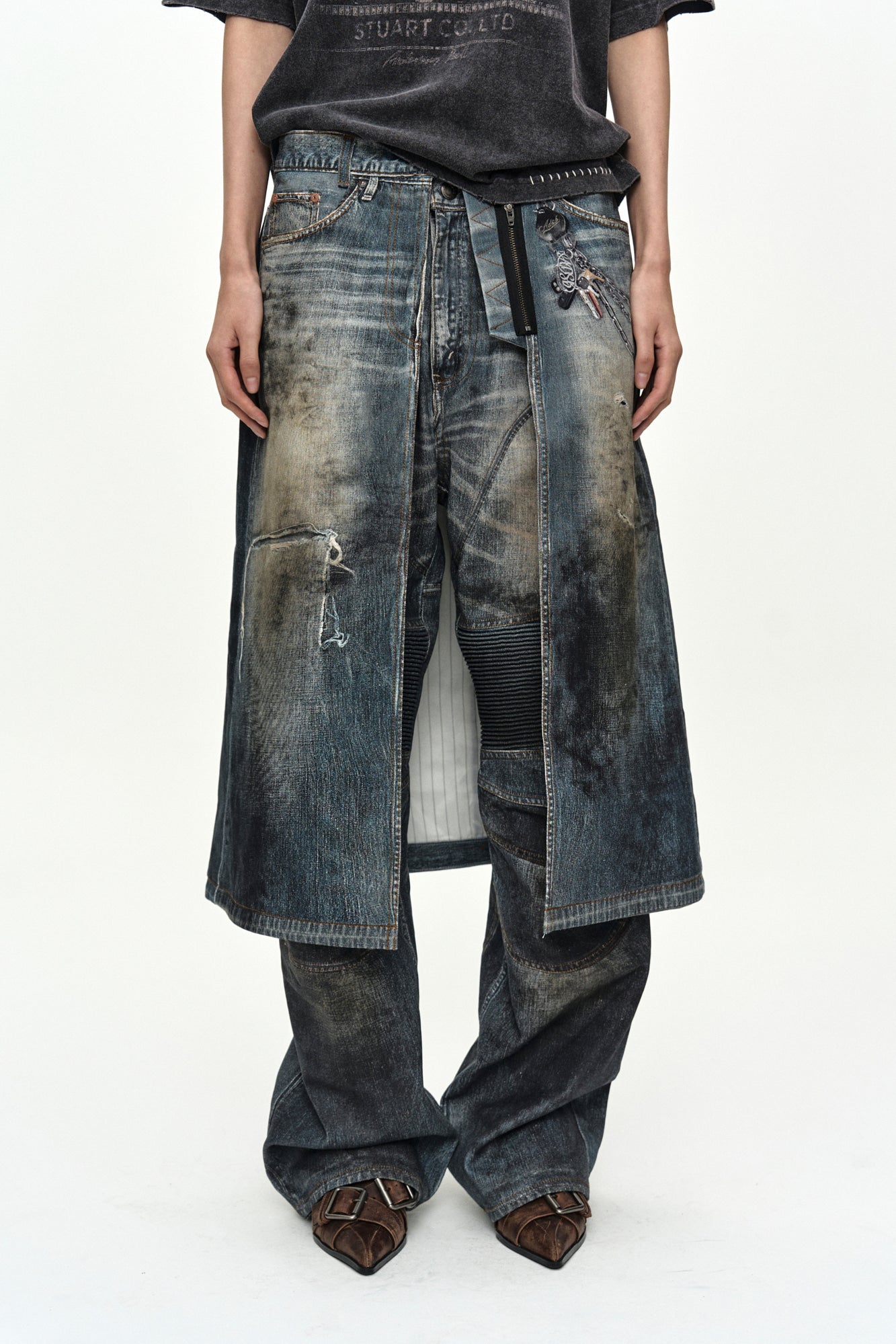 Andersson Bell Denim Trompe-L'Oeil Graphic Wrap Skirt Blue)
