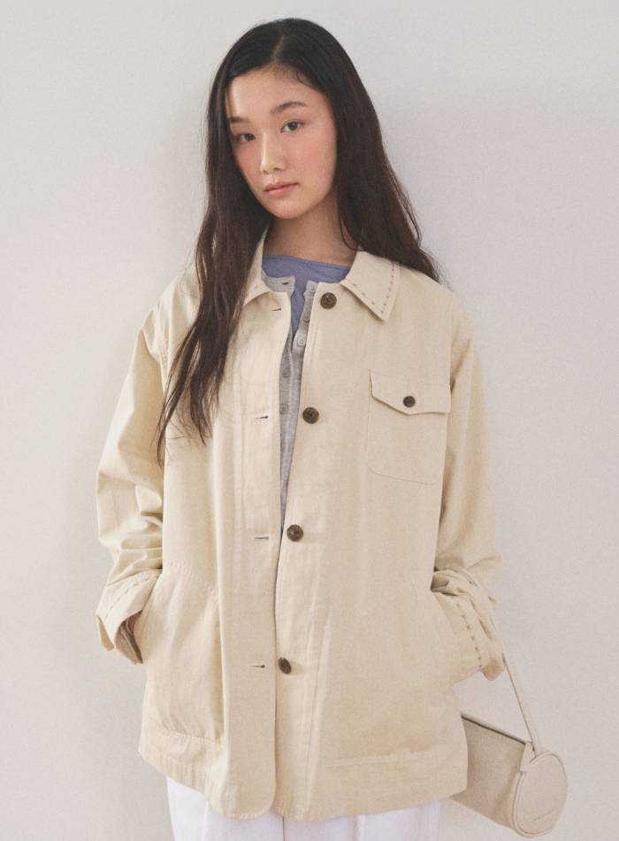 Mango Maniplease Peanut Washed Jacket Milk Beige