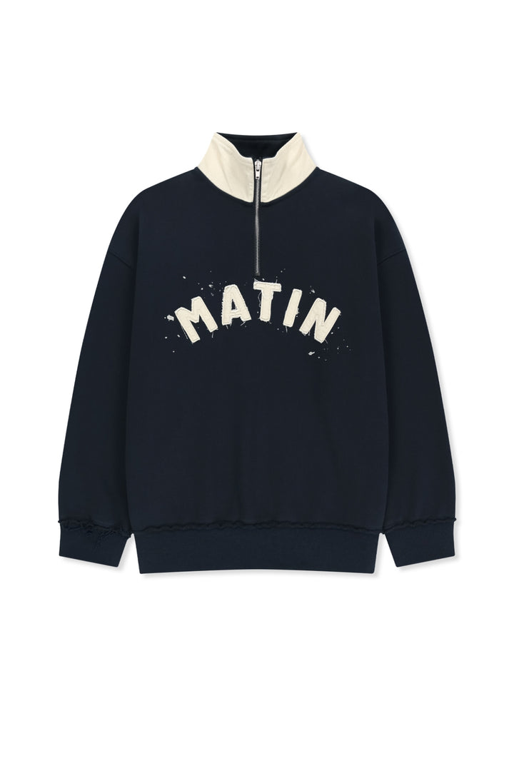 Matinkim Applique Logo Collar Quarter Zip UP IN Navy