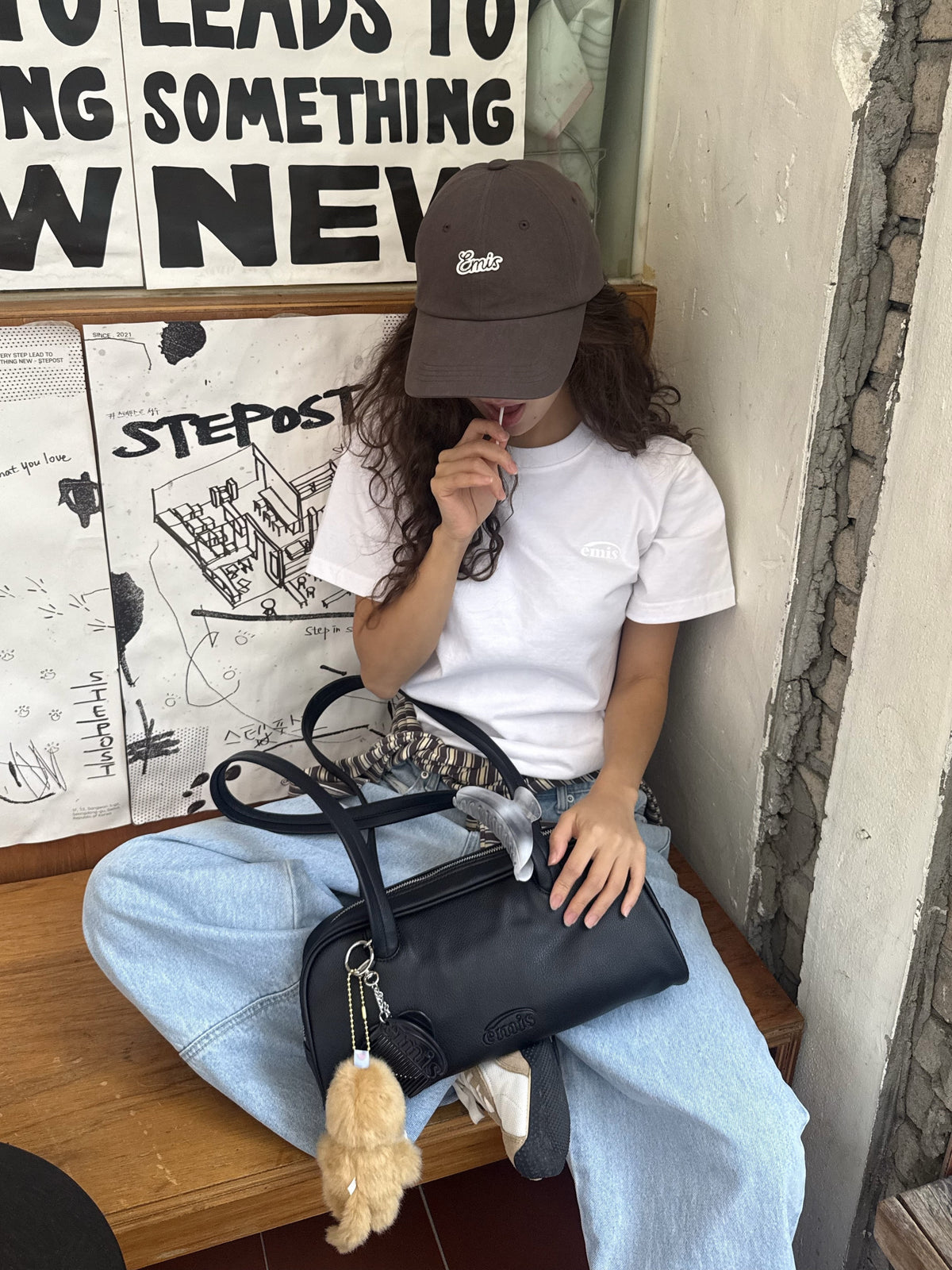 Emis Small Line Patch Ball Cap + Grain Long Handle Shoulder Bag