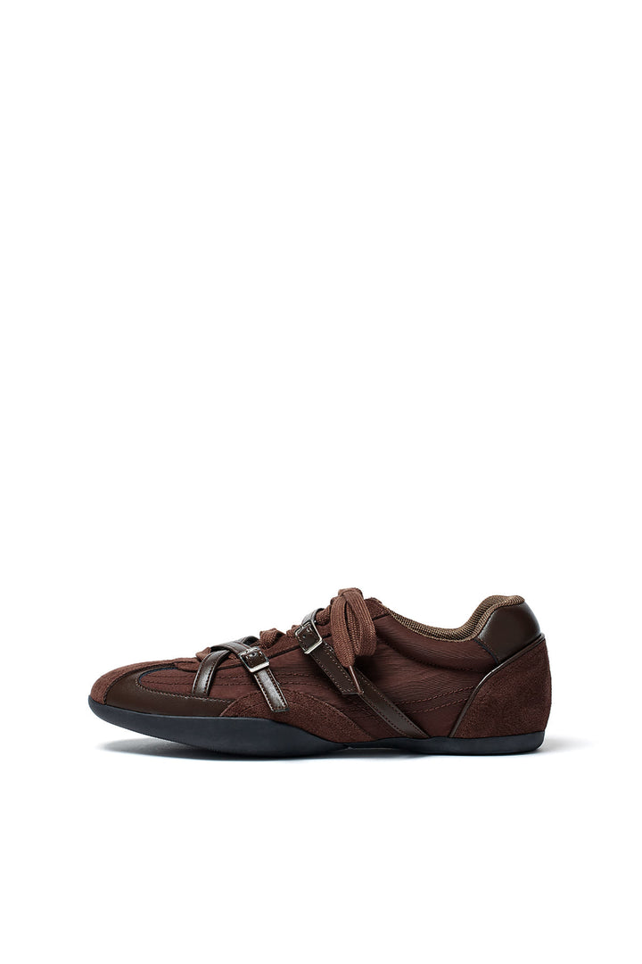 Matinkim Cross Strap Suede Block Sneakers IN Brown