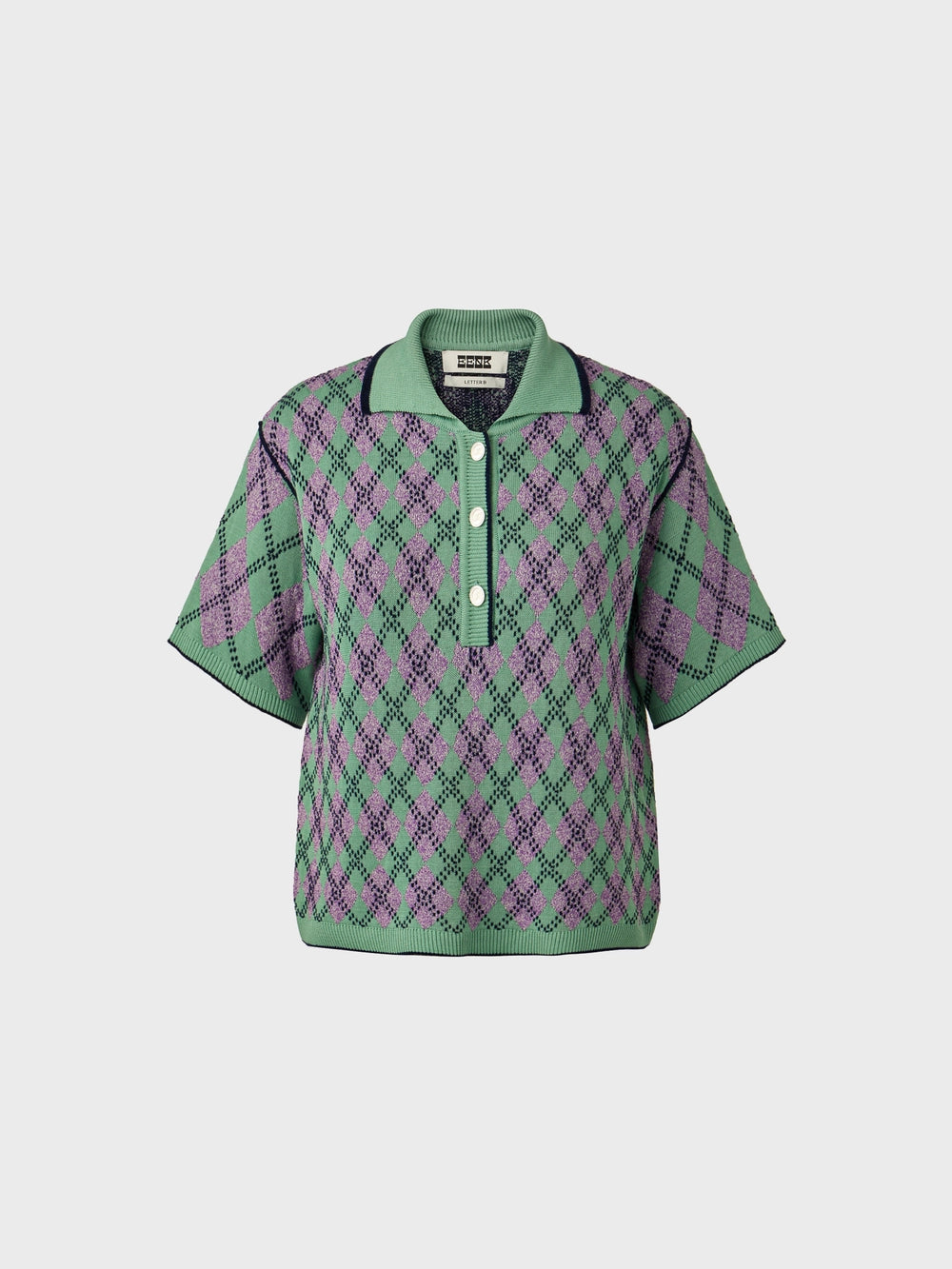 EENK Argyle Short Sleeve Knitwear Top - Mint