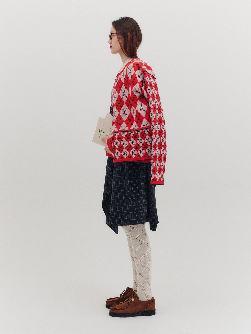 EENK Argyle Knitwear Cardigan - Red