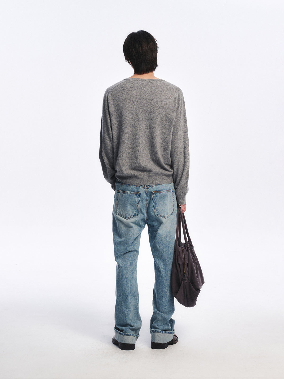Low Classic Wool Blend Line Sweater Melange Grey
