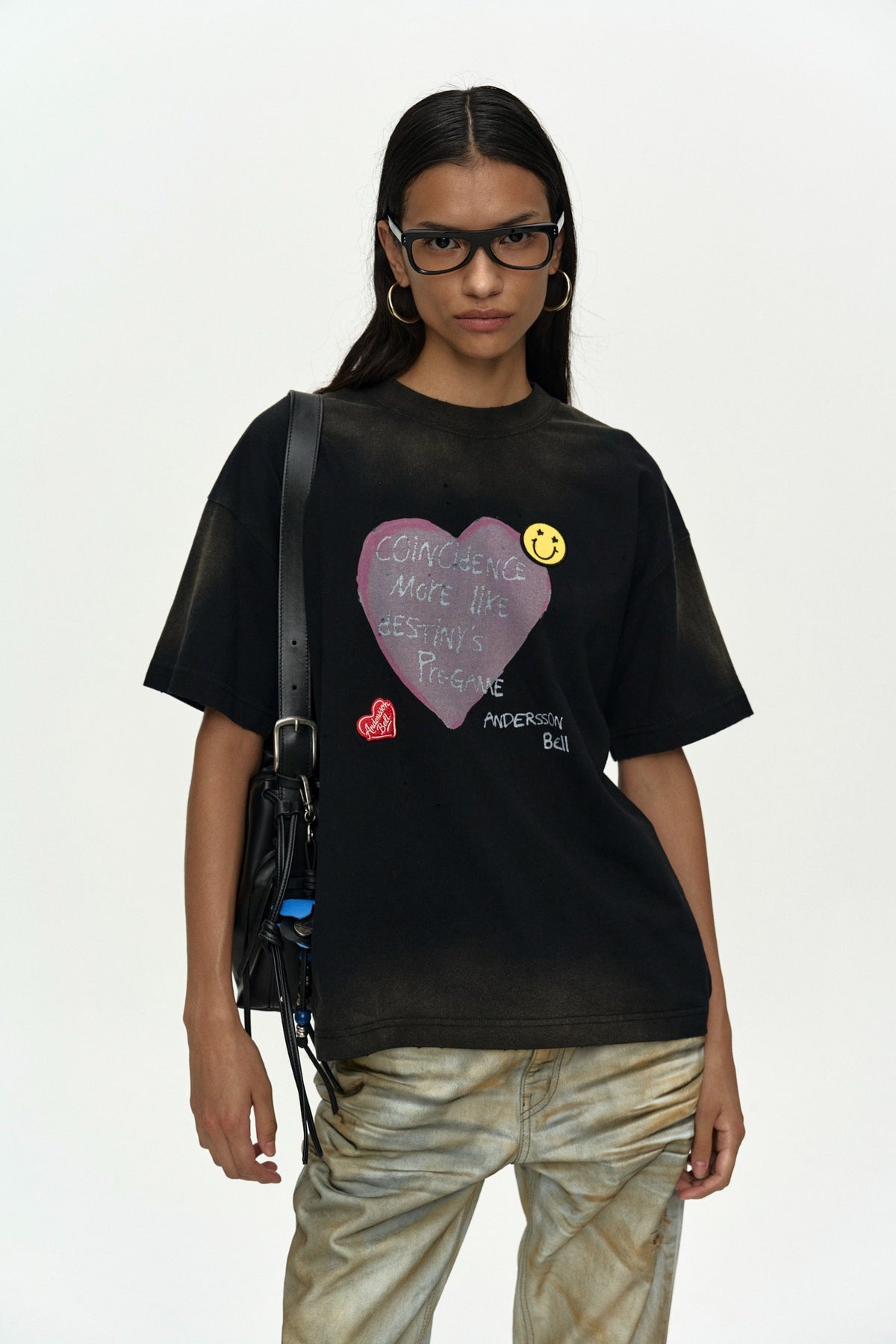 Andersson Bell (Essential) Unisex Spray Washed Heart Message T-Shirt