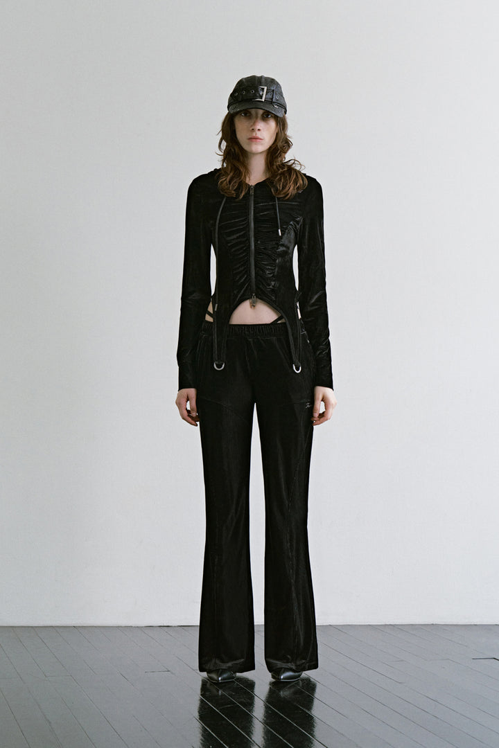 Treemingbird Garter-Hem Slim Hooded Set-up Zip up Black