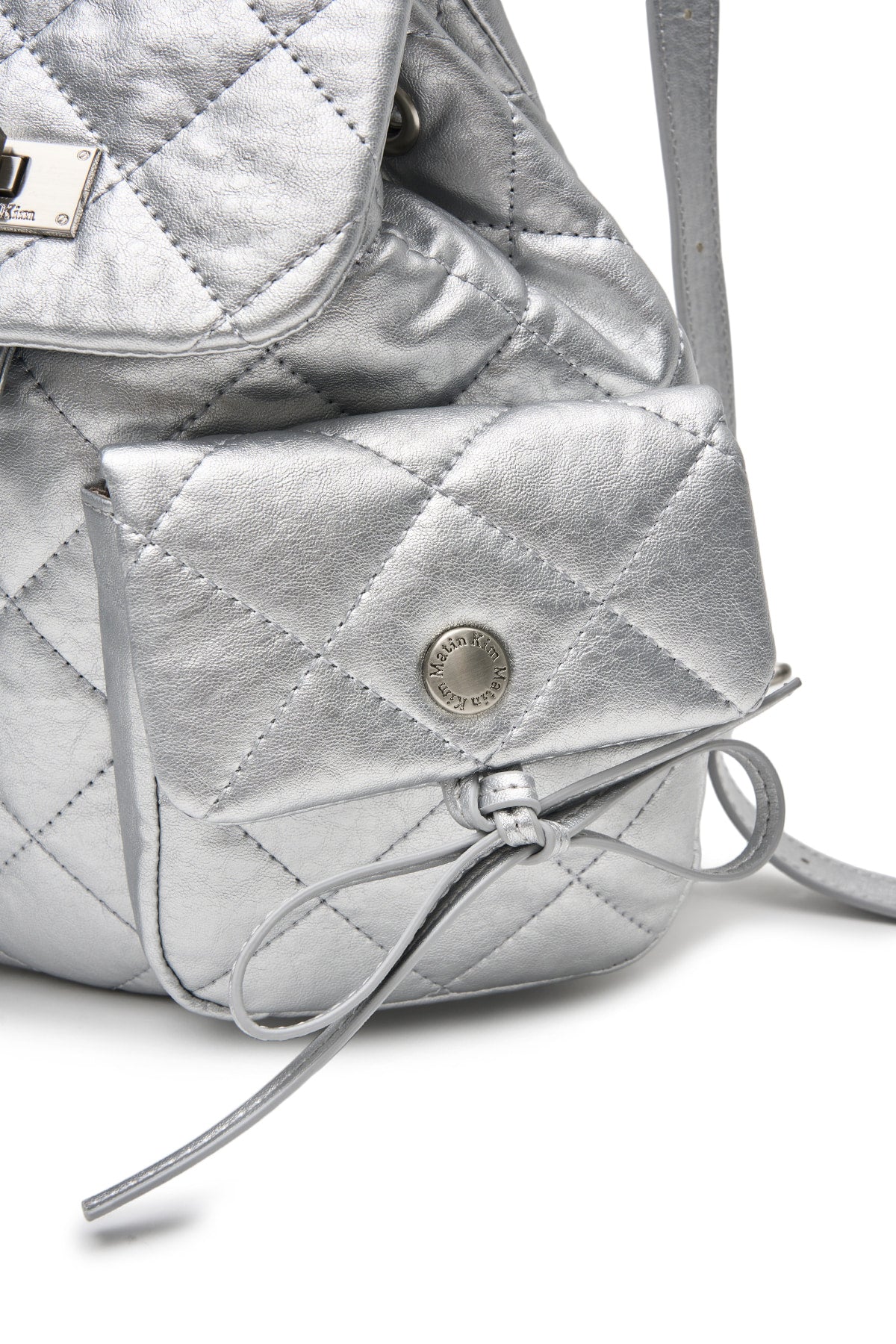 [matinkim] DOUBLE POCKET QUILTING MINI BACKPACK IN SILVER
