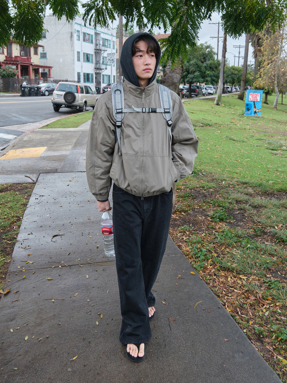Low Classic Washed Cotton Oversized Blouson - Khaki Grey