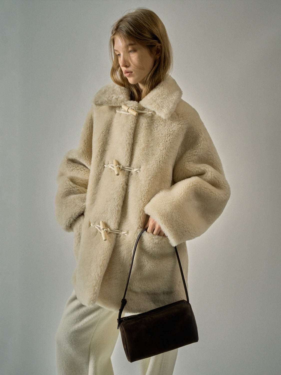 Facade Pattern Lambswool Duffle Coat cream