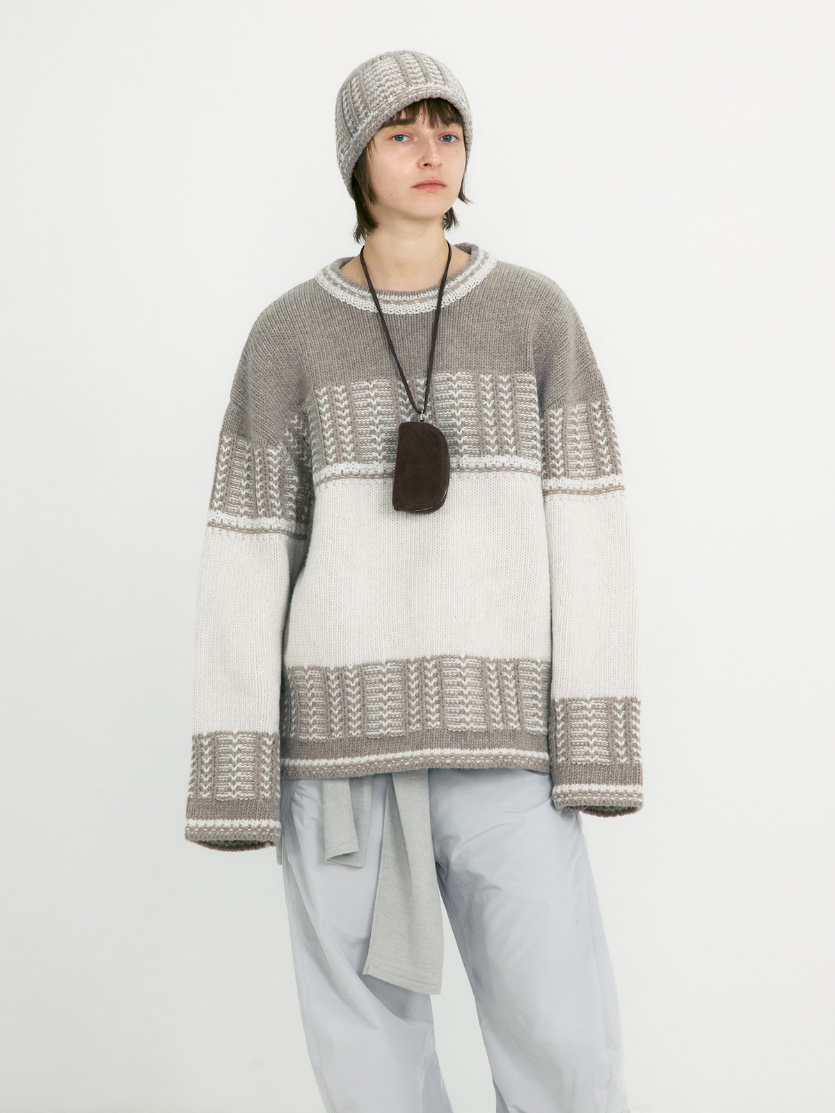 Low Classic Jacquard Knit Beanie Beige