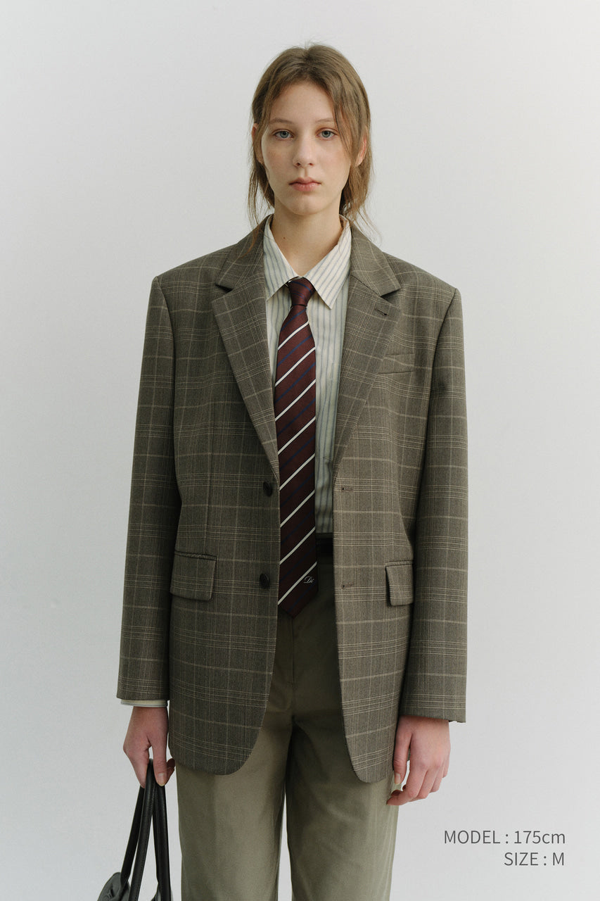 Dunst Unisex 2 Button Wool Blazer Grey Check