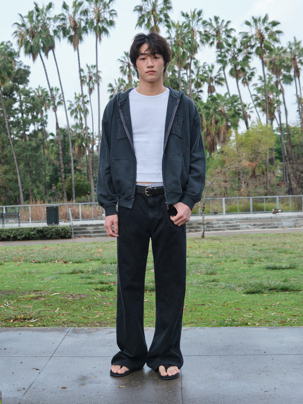 Low Classic Low Washed Zip-Up Hoodie Charcoal