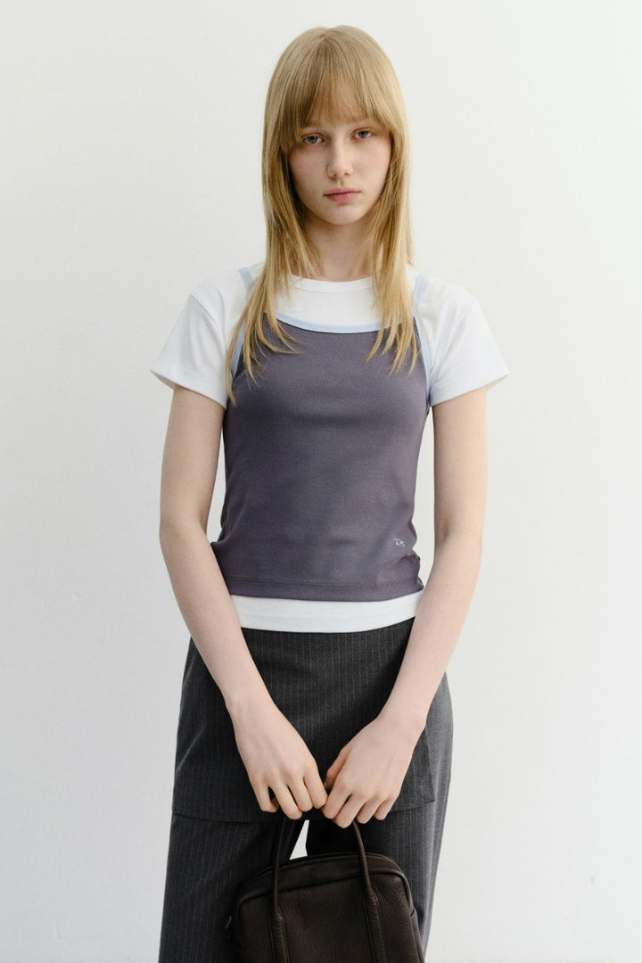Dunst 2-Tone Trim Sleeveless Top Charcoal Soft Blue