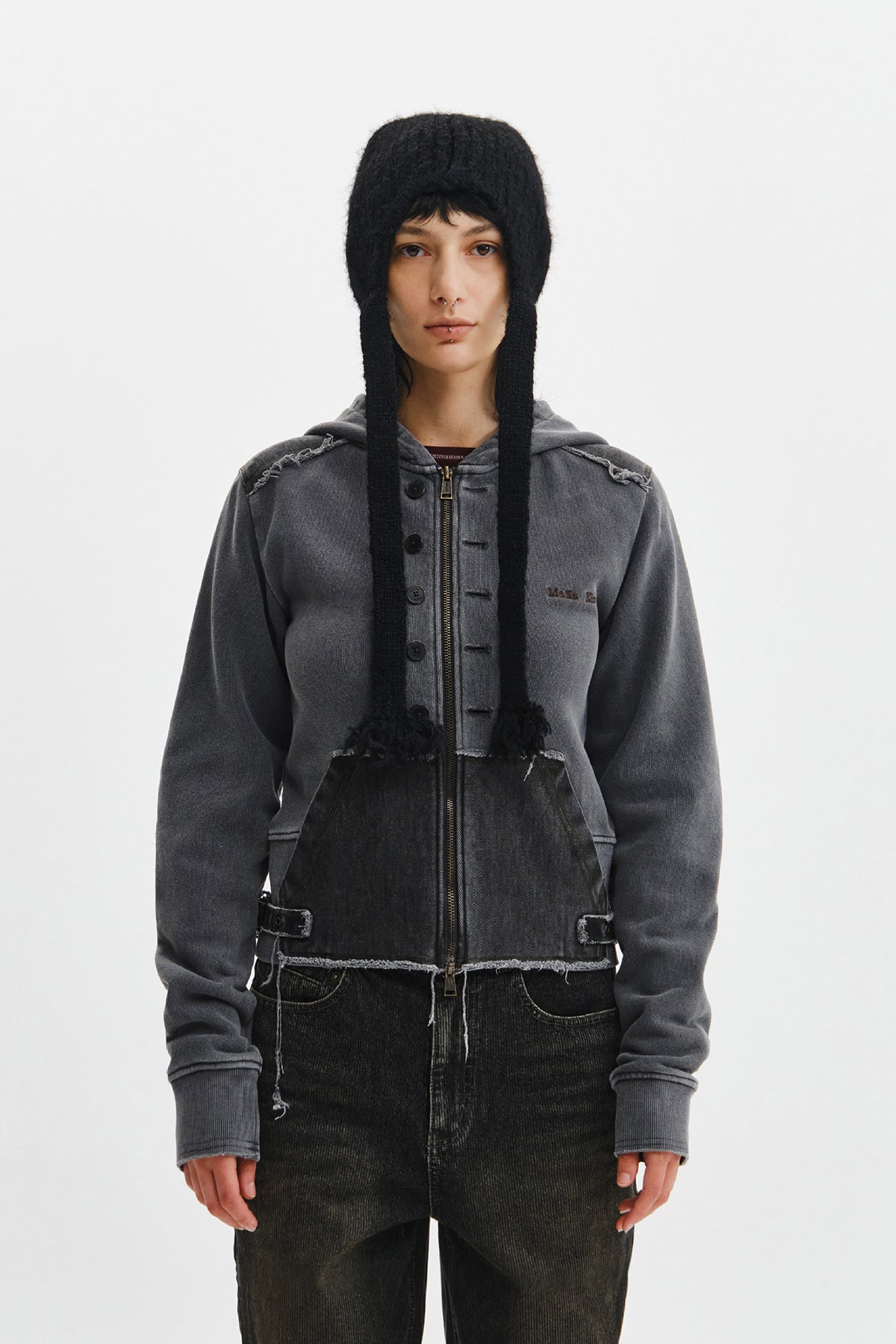 Matinkim Faded Washed Hoody Zip UP IN Charcoal