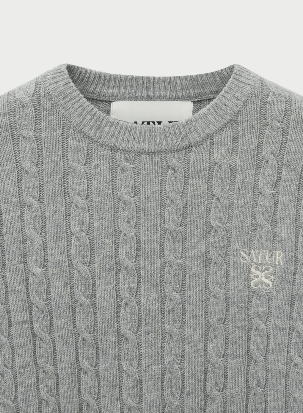 [satur] Basic Cable Crew Neck Knit - Melange Gray