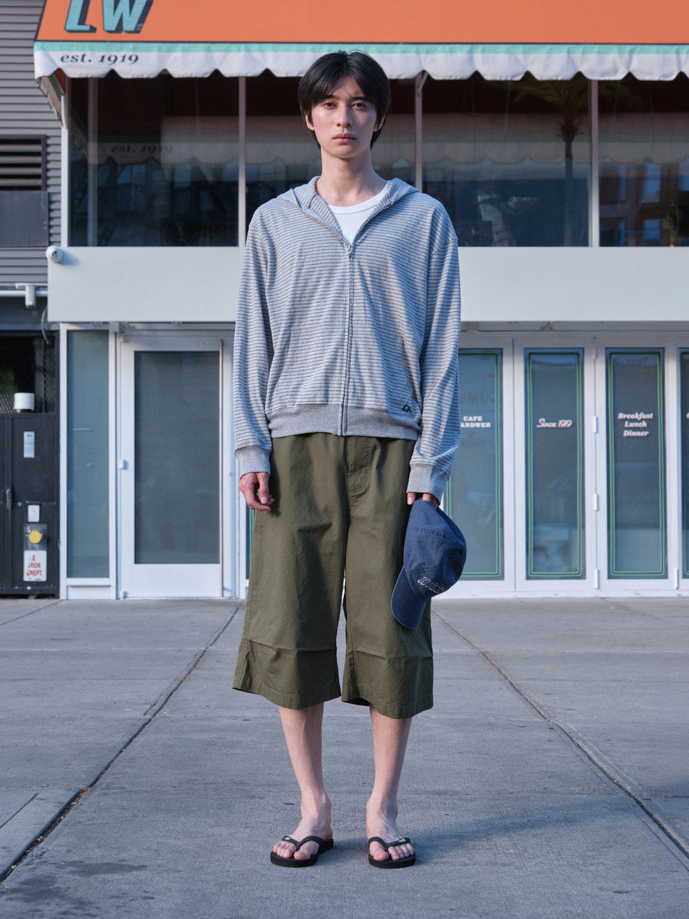 Low Classic Lc Striped Zip-Up Hoodie Melange Grey
