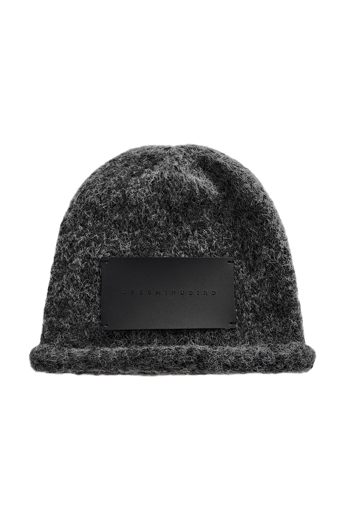Treemingbird Rolled-up Leather Patch Beanie Charcoal