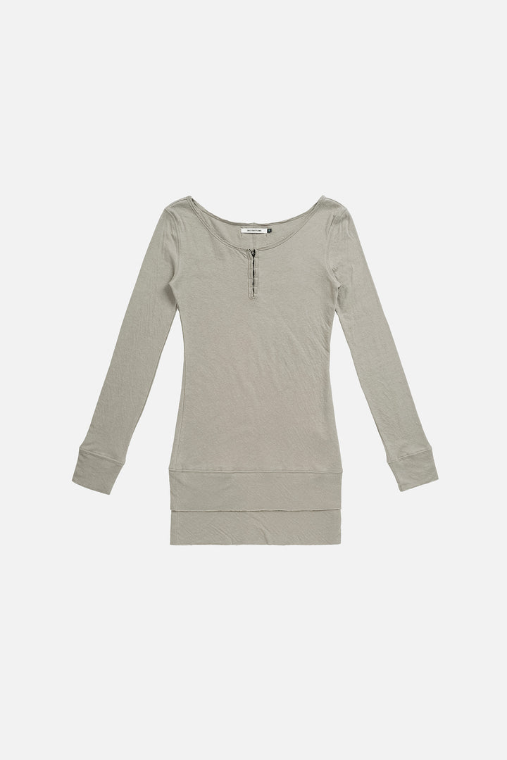 Instantfunk Henley Neck Tiered Jersey Dress - Light Grey