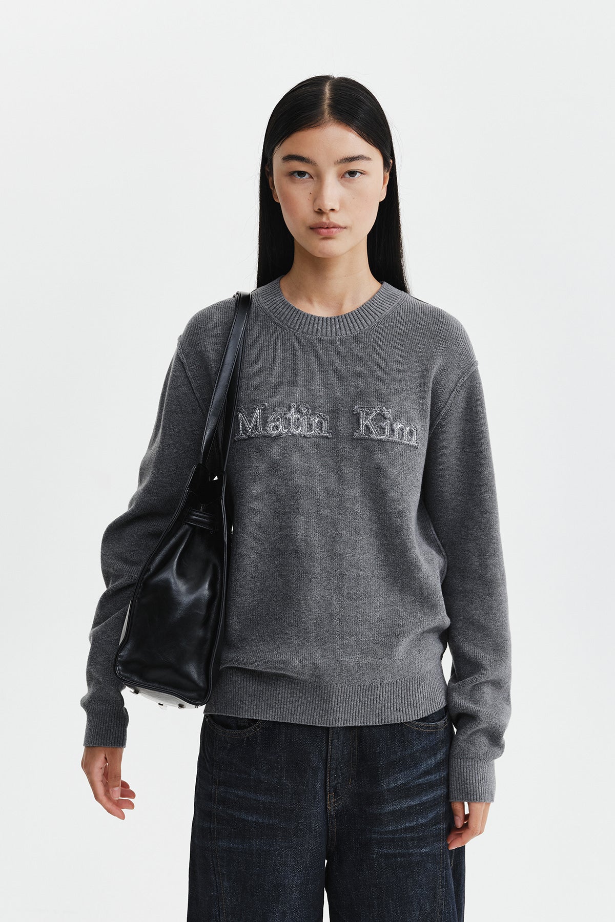 Matinkim Matin Applique Logo Knit Pullover IN Grey