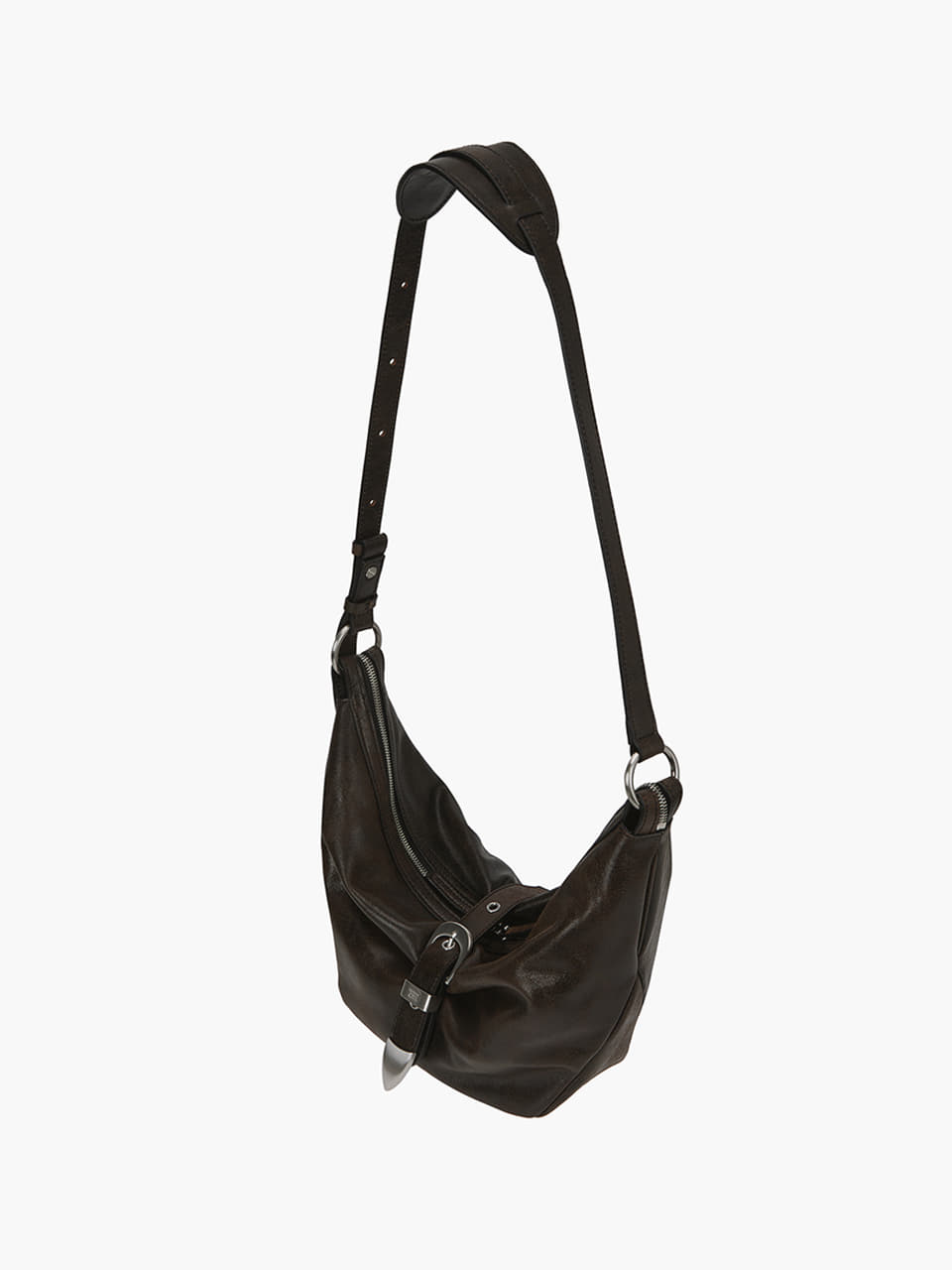 Margesherwood Belted Hobo Medium brown+black two-tone cracked
