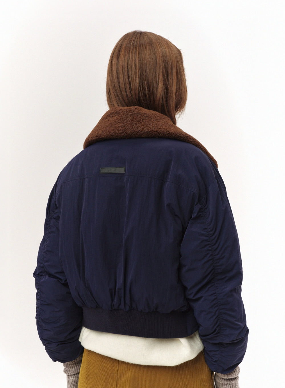 [satur] (W) Wide Collar Crop Padding Jacket - Navy