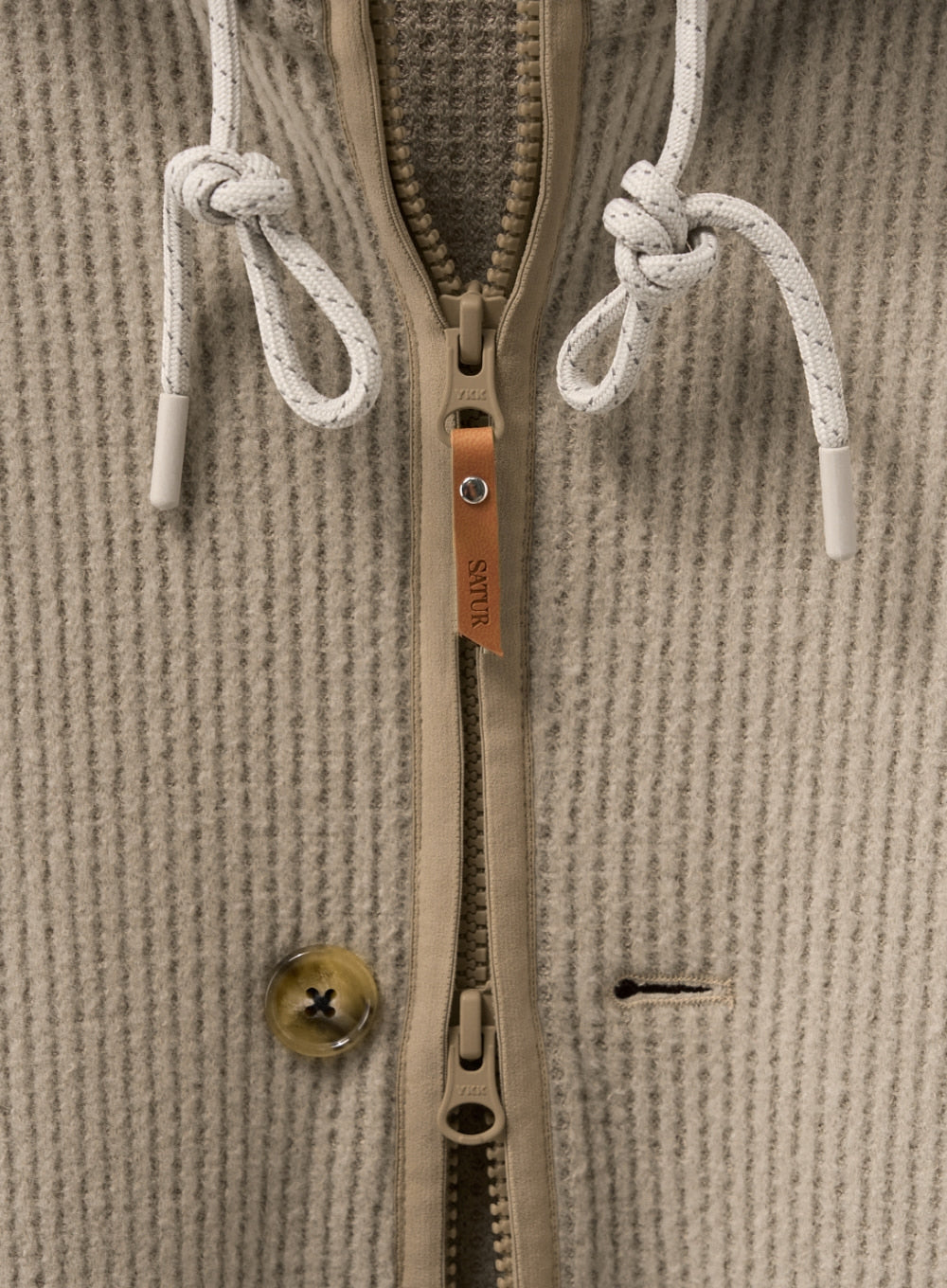 [satur] Light Weight Fleece Hood Zip-up - Beige