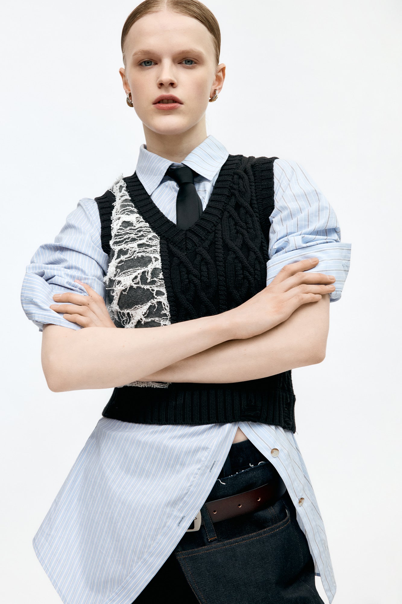 Andersson Bell Boucle Cable Patchwork Knit Vest