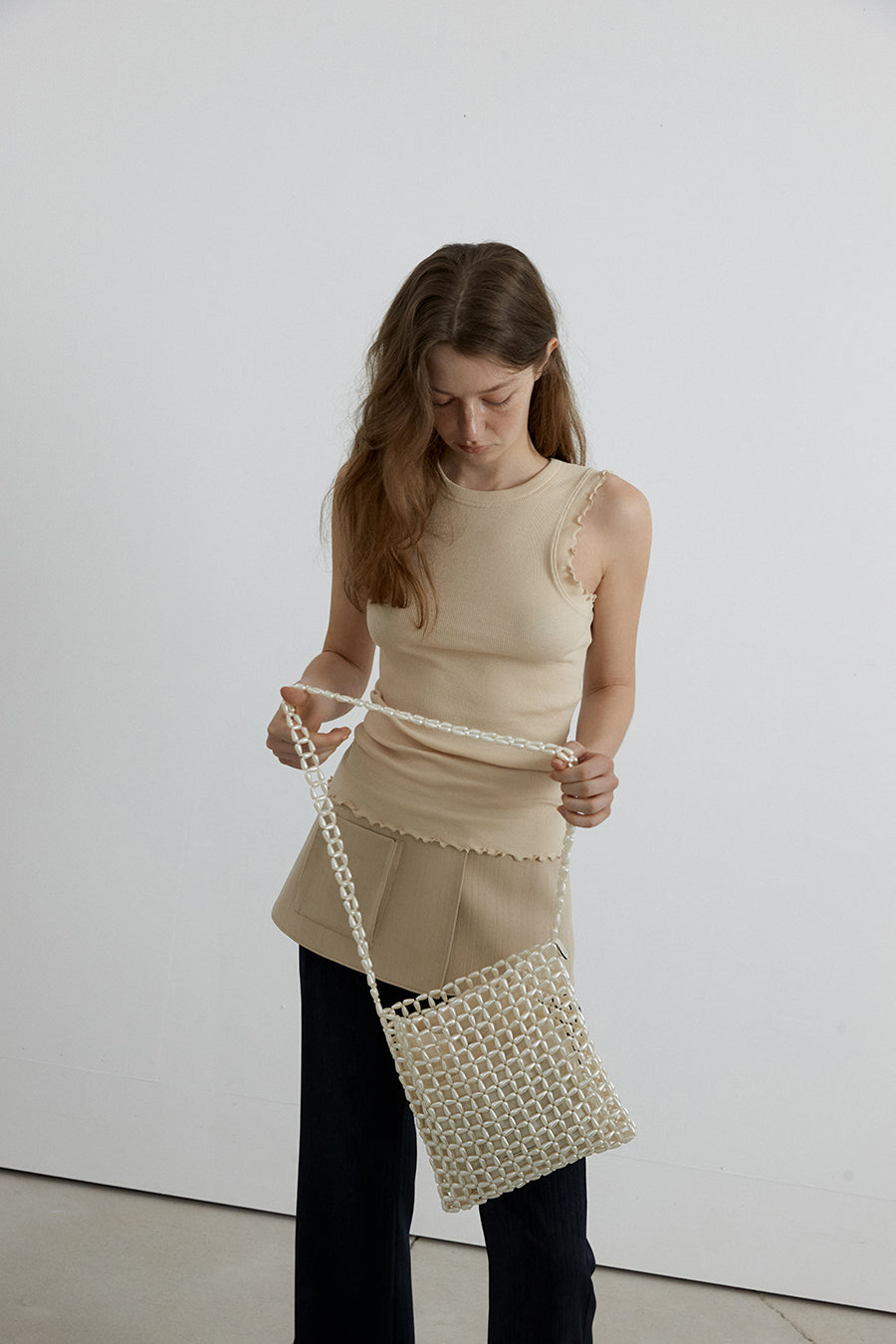 Overdueflair Wave Ribbed Sleeveless Light Beige