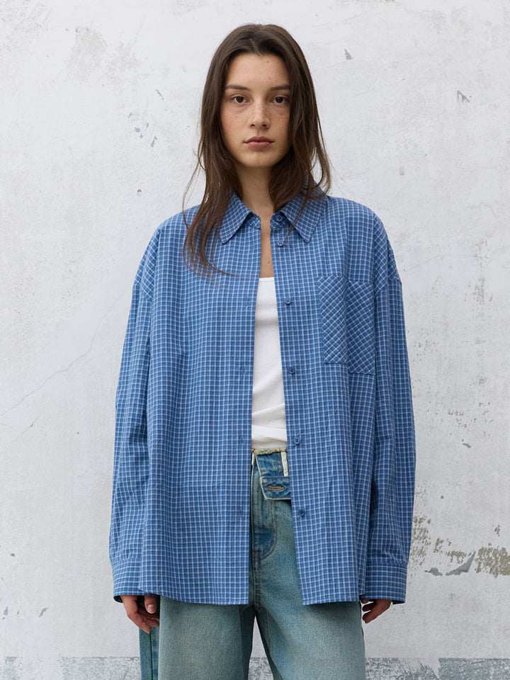 Raive Oversized Check Shirts in Blue