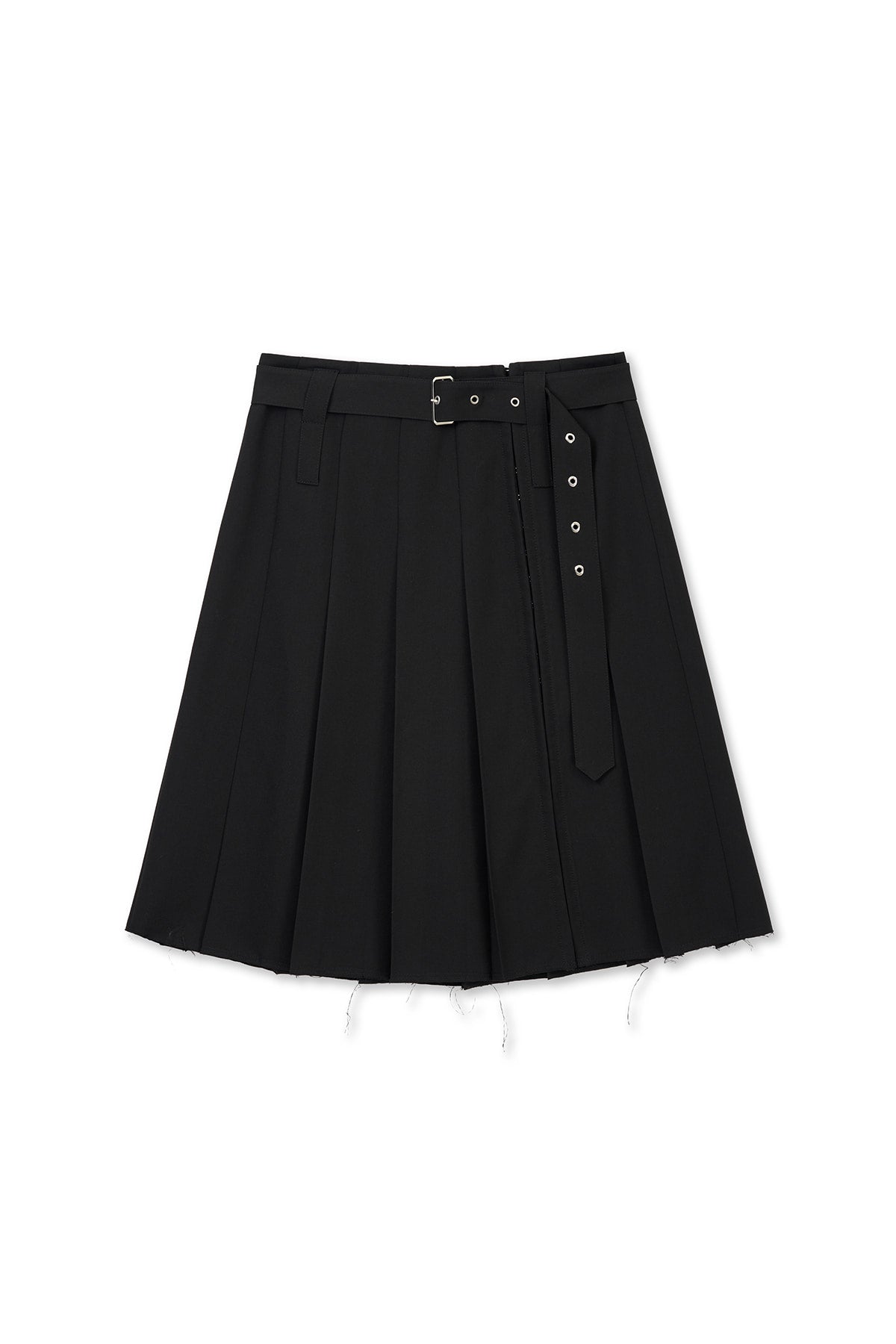 [matinkim] Belted Slit Pleat Skirt IN Black