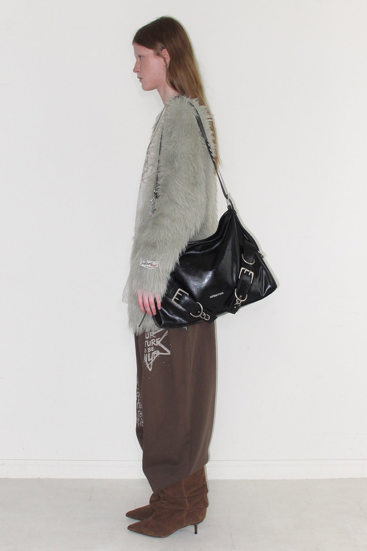 Instantfunk Oversized Feather Yarn Long Cardigan - Grey