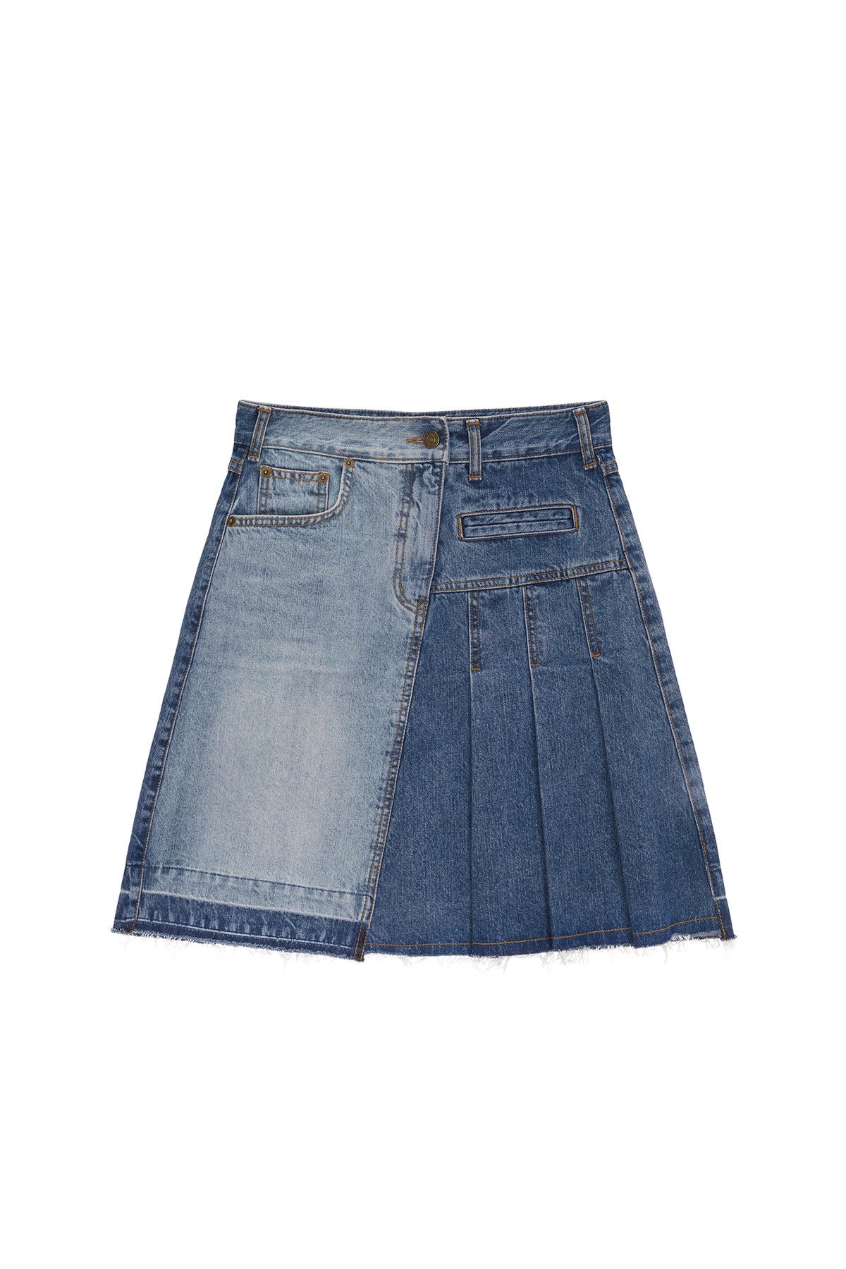 Matinkim Pleats Point Denim Midi Skirt IN Blue