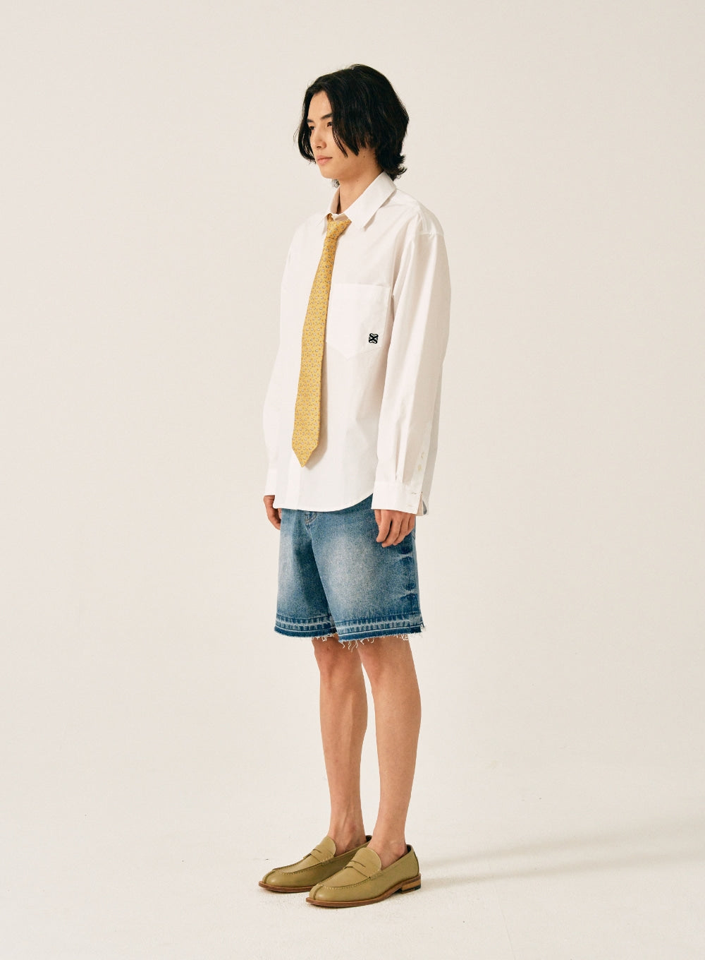 [satur] Micro Destroyed Denim Shorts - Mid blue