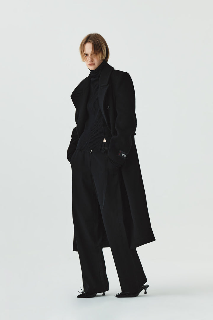 Matinkim Waist Point Belted Wool Trouser IN Black