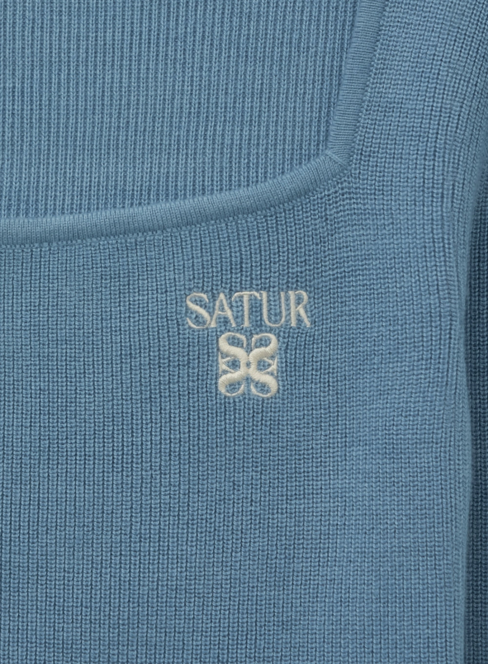 [satur] (W) Square Neck Knit Long sleeve - Blue