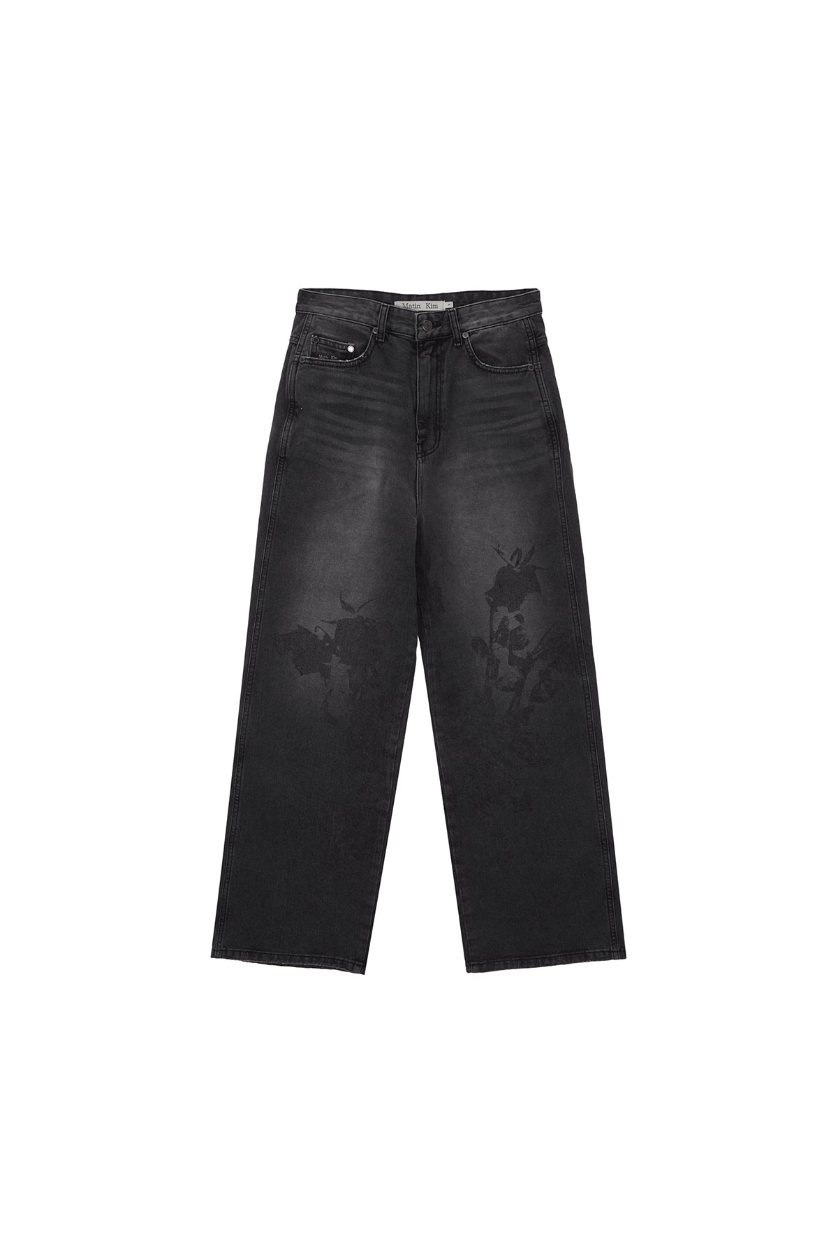 Matinkim Flower Printed Denim Pants IN Charcoal