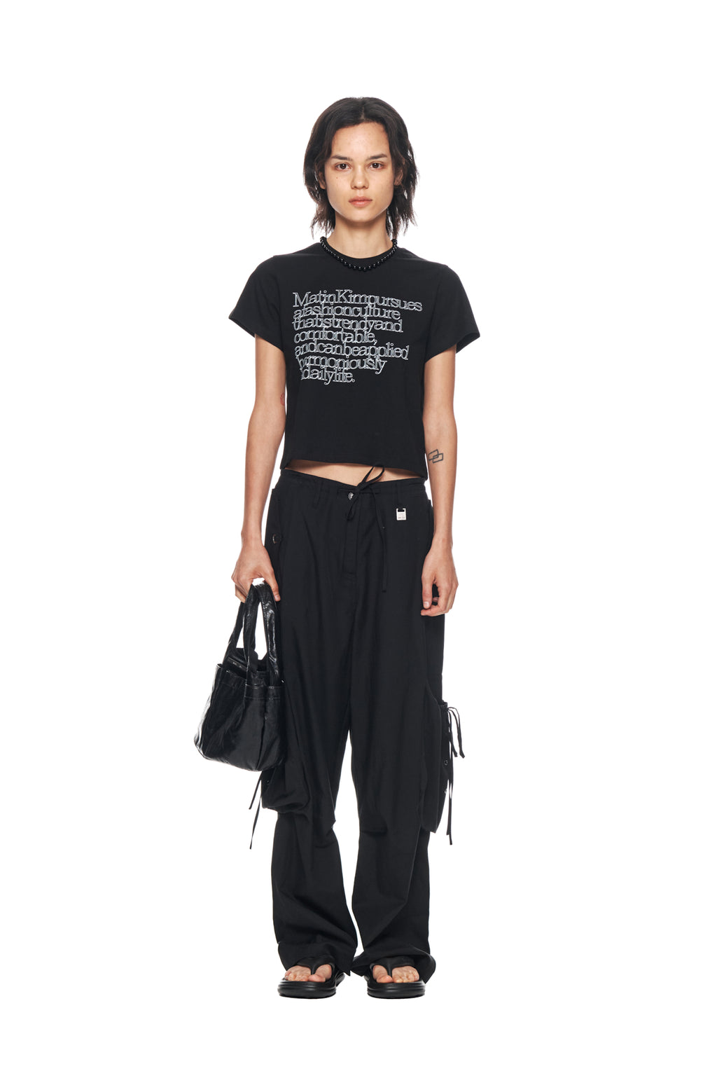 Matinkim String Point Big Pocket Cargo Pants IN Black