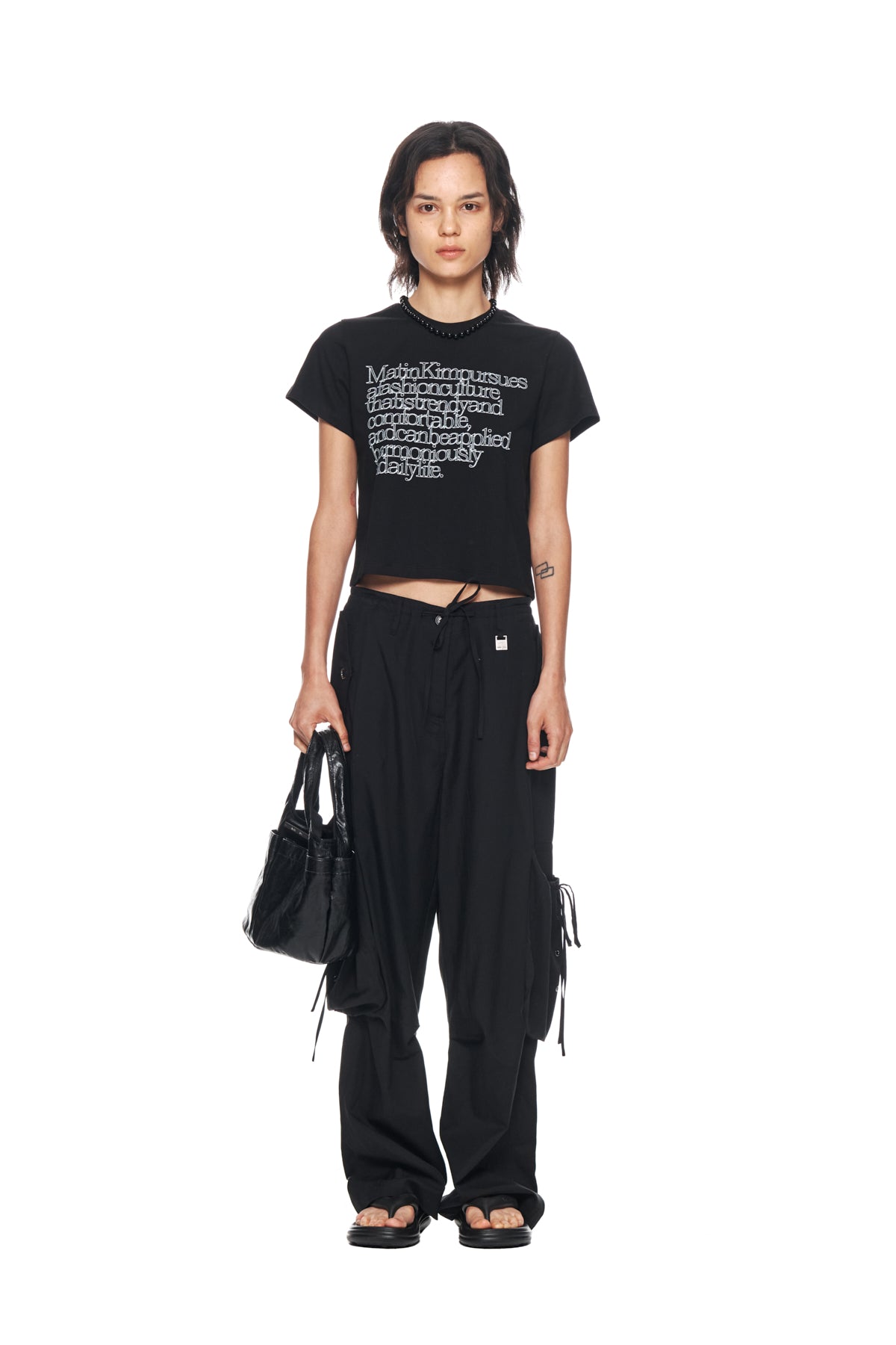 Matinkim String Point Big Pocket Cargo Pants IN Black