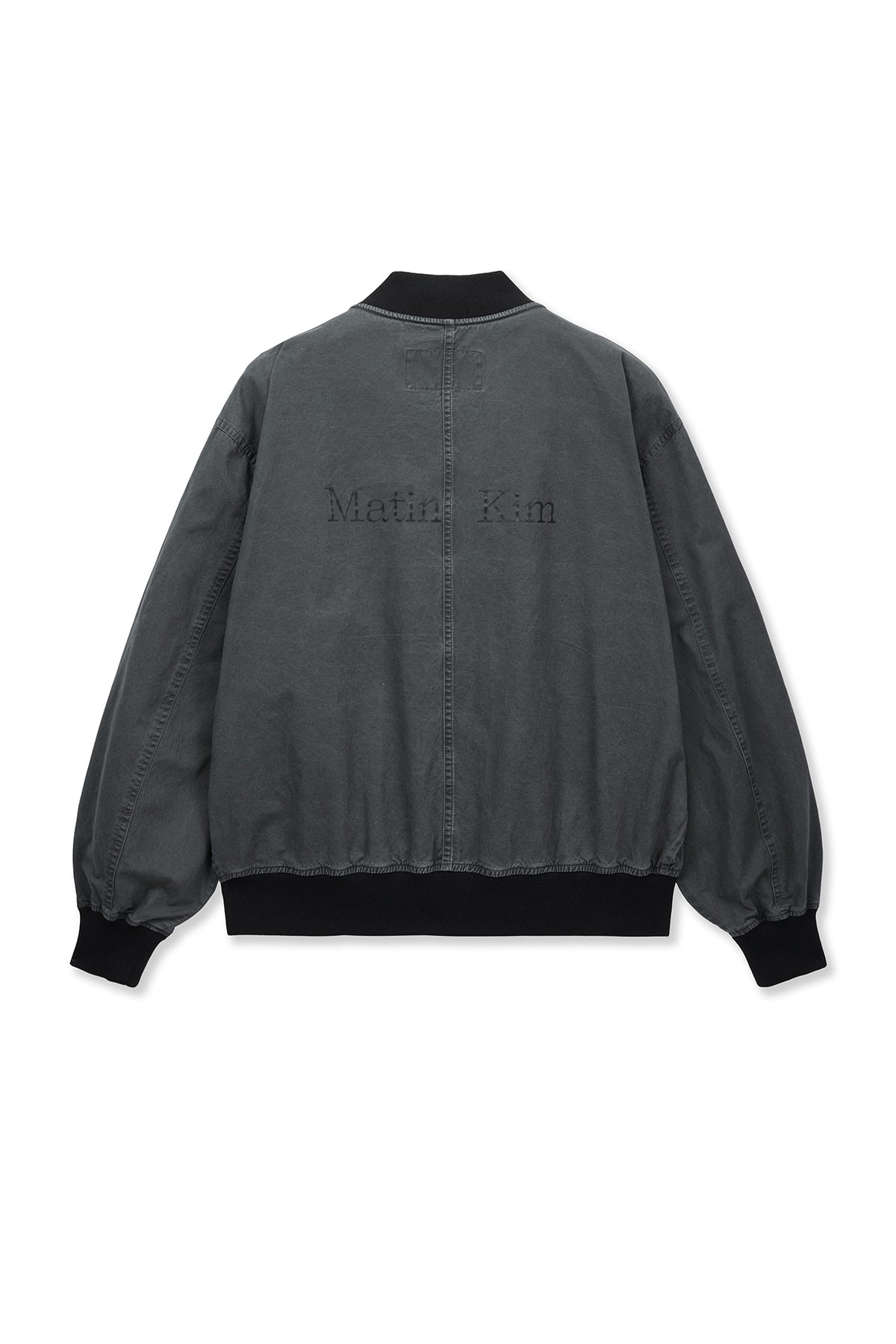 Matin Kim Vintage Washed Back Logo Jumper in Charcoal, premium Korean designer outerwear