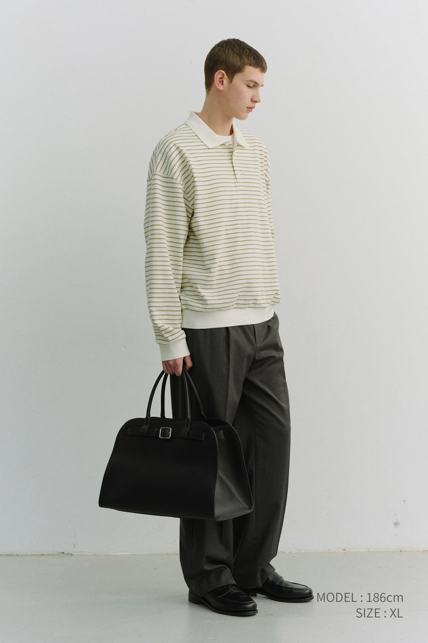 Dunst Unisex Striped Logo Collared T-Shirt Olive Stripe